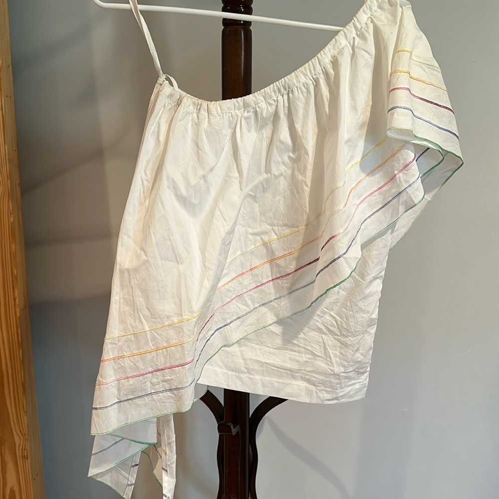 Central Park West White One Shoulder Shirt